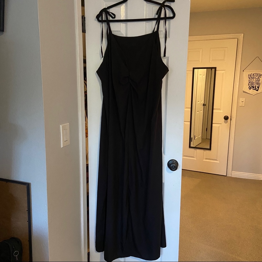 Black Maci Dress with Tie Straps and Slit